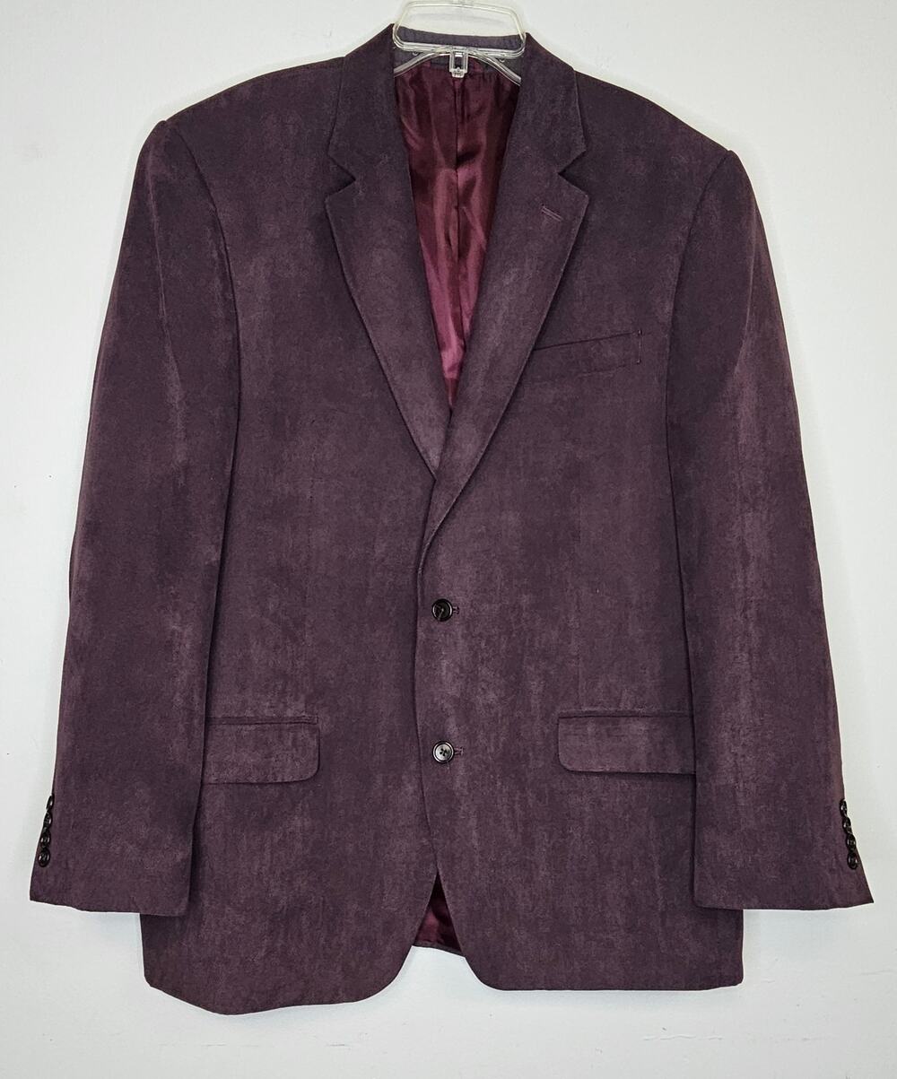 Andrew Fezza Mens Purple Suede Tow-button Sport Coat blazer-Size 44L
